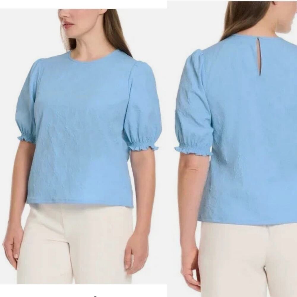 Ted Baker Blue Short Sleeve Smocked Spring Blouse Size Large